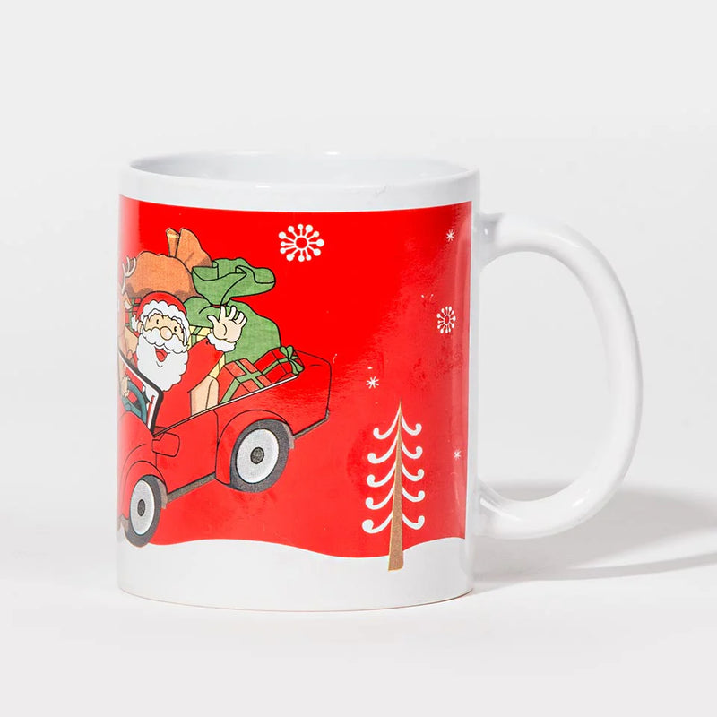 Caneca de Natal FELIZ NATAL Pai Natal no Carro