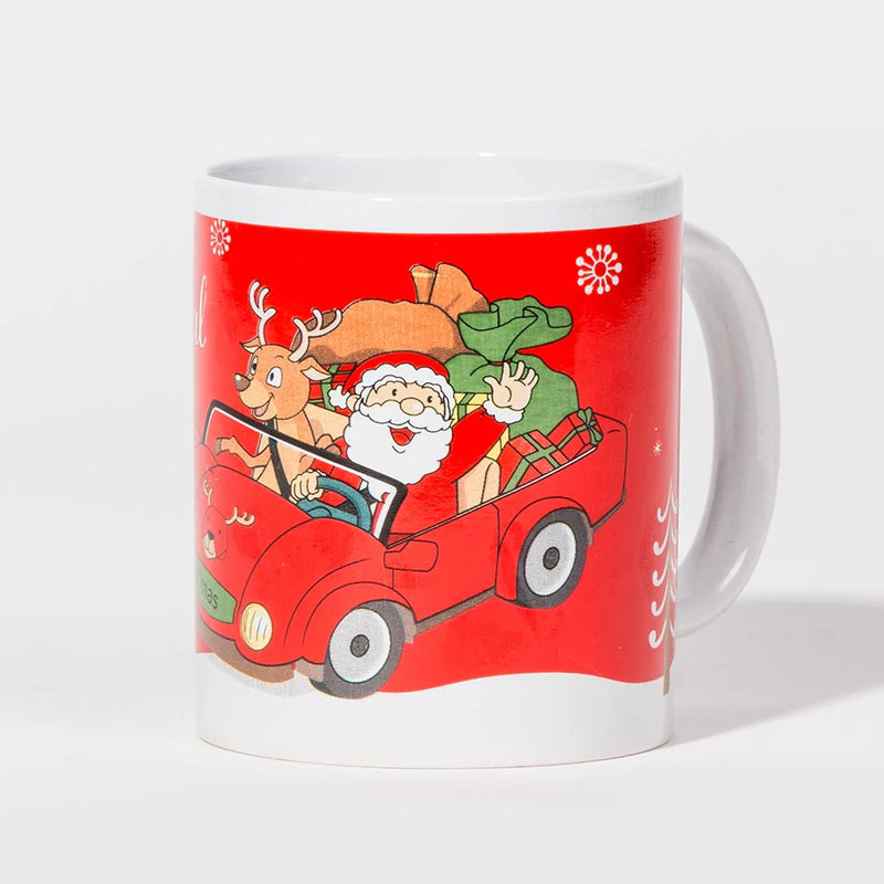 Caneca de Natal FELIZ NATAL Pai Natal no Carro