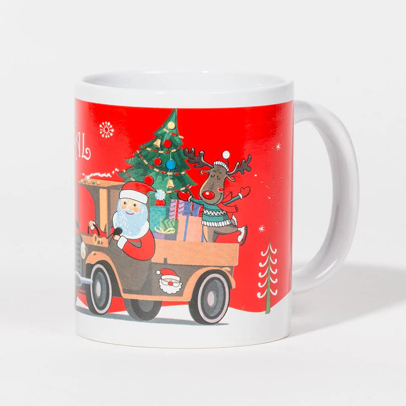Caneca de Natal FELIZ NATAL Pai Natal na Carrinha