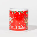 Caneca de Natal FELIZ NATAL Rena e Pai Natal