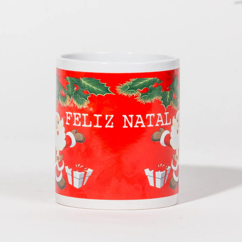 Caneca de Natal FELIZ NATAL Azevinhos