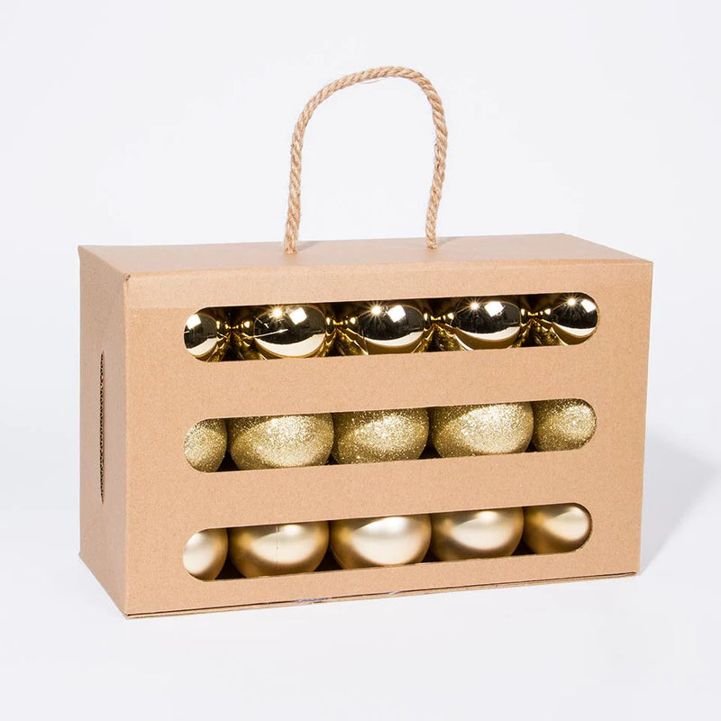 Conjunto de 30 Bolas de Natal Douradas D6cm