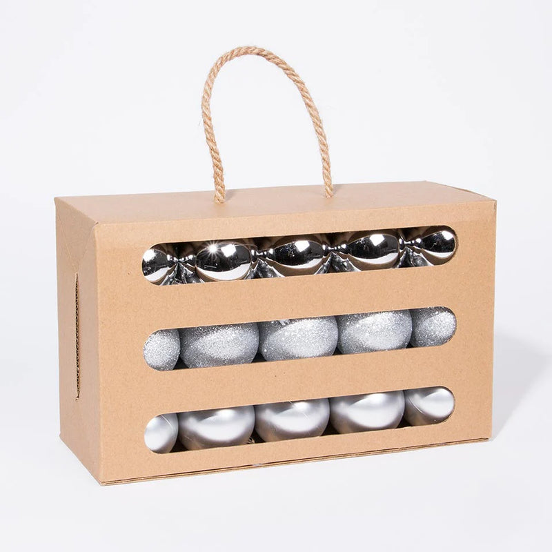 Conjunto de 30 Bolas de Natal Prateadas D6cm