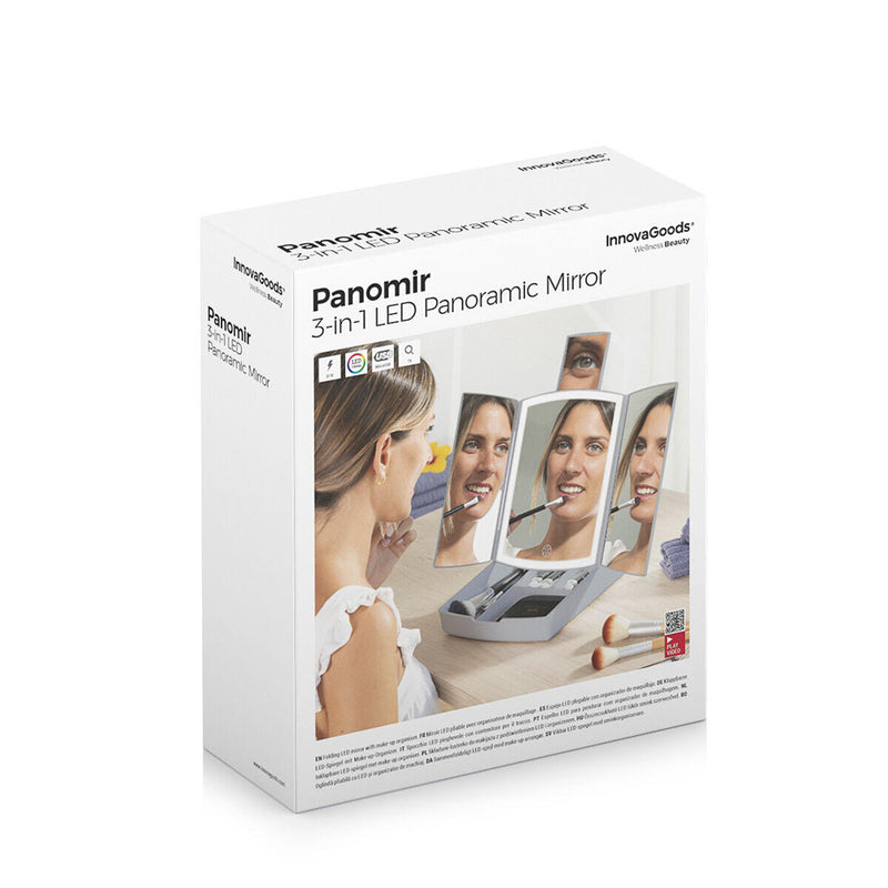 Espelho LED Panorâmico com Organizador de Maquilhagem 3 em 1 Panomir InnovaGoods®